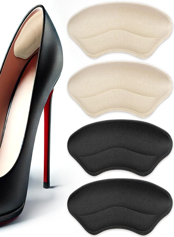 Tienyuu Heel Grips Liner Cushions Inserts for Loose Shoes - Heel Pads for Improved Fit and Comfort, Stop Heel Slip and Blisters (2 Pairs, Pale Apricot + Black) - Image 1